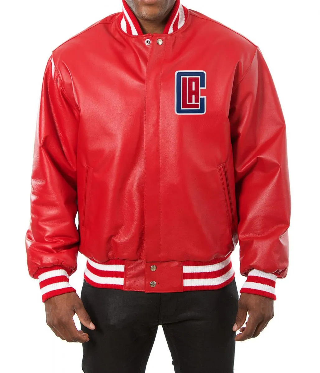 Los Angeles Clippers Varsity Red Leather Jacket Scaled 1