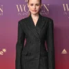 Madelaine Petsch 2025 Black Pinstripe Coat