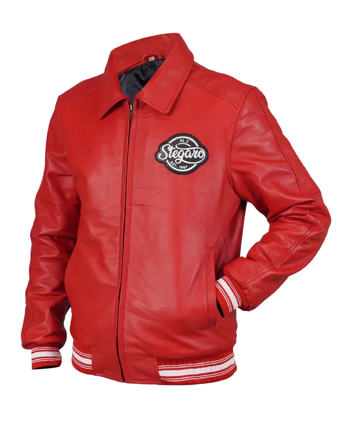 Order Stegaro Fizz Club Bomber Red Leather Jacket
