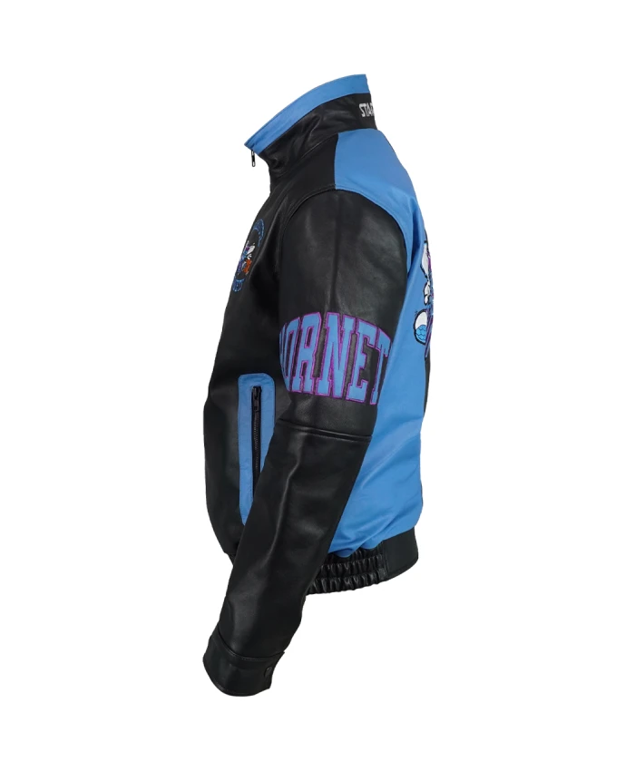 Side View Image Of Charlotte Hornets Vintage Leather Zipper Jacket