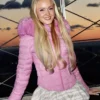 Swedish Singer Zara Larsson Playful Winter Pink Puffer Jacket