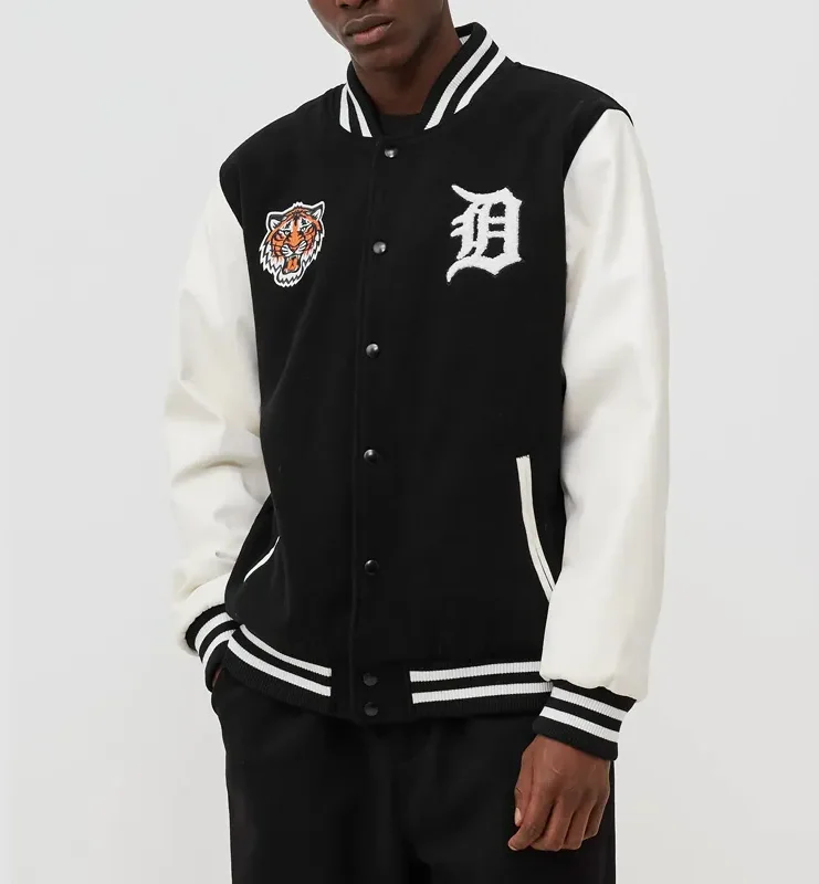 Wordmark Detroit Tigers Black And White Varsity Jacket