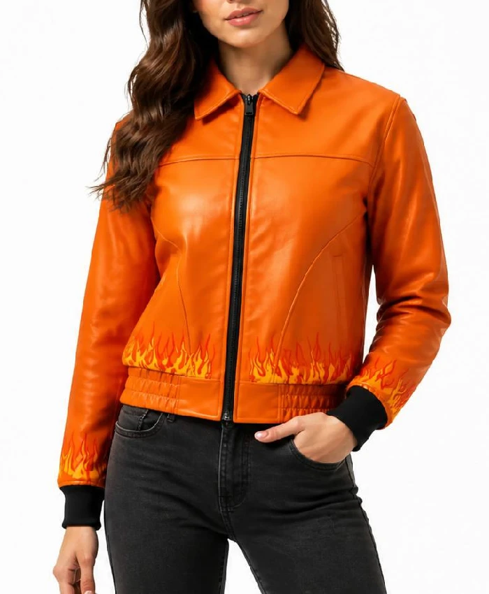 xMens Flame Skull Leather Jacket