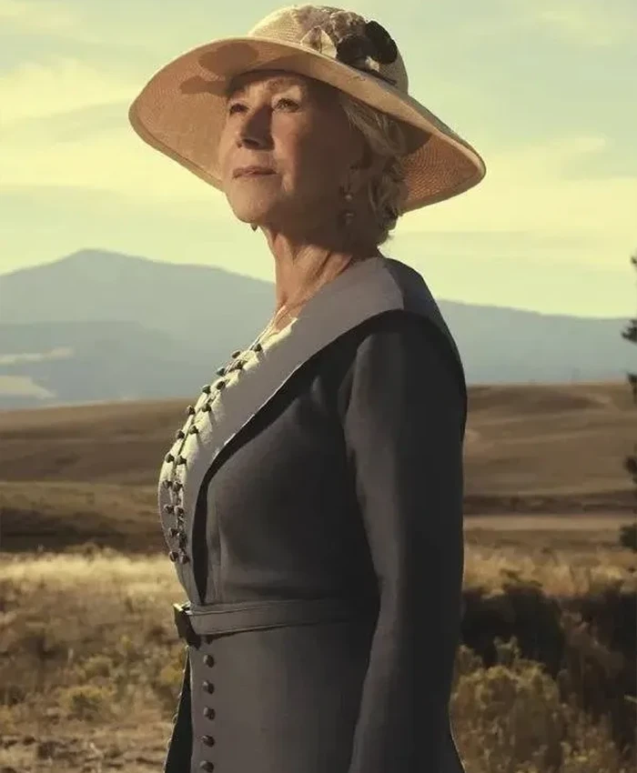 1923 Yellowstone Helen Mirren Cara Dutton Long Gray Coat For Sale