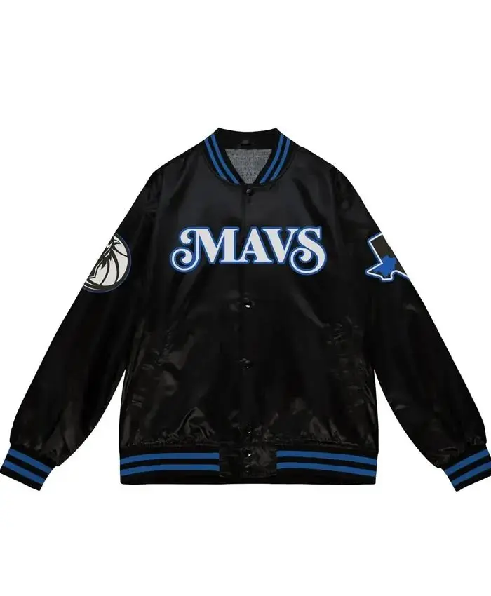 2023 24 Dallas Mavericks City Edition Black Satin Varsity Jacket