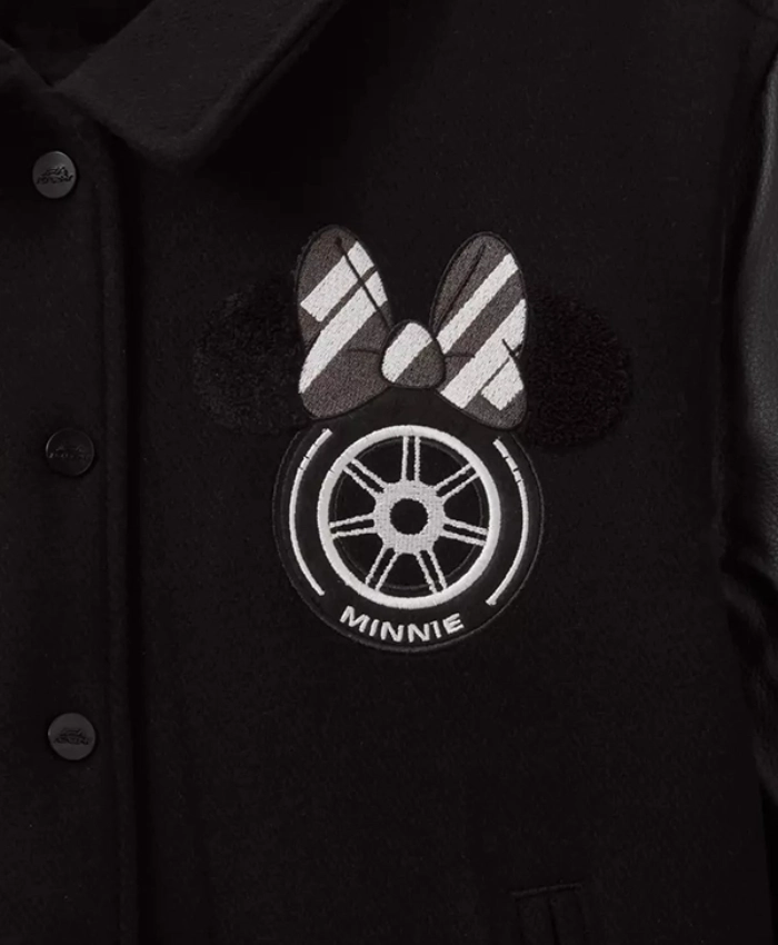 2026 Disney x Formula 1 Minnie Mouse Wool with Leather Black Jacket