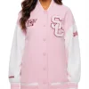 2026 Fanatics x LoveShackFancy Pink and White Southern California Fleece Varsity Jacket