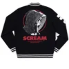 2026 Halloween Ghost Face x Scream Black Satin Varsity Jacket