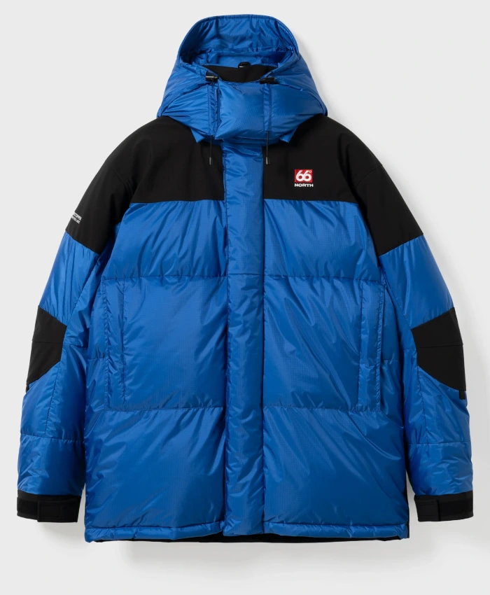 66 North Tindur Down Puffer Blue Hooded Jacket for Men and Women