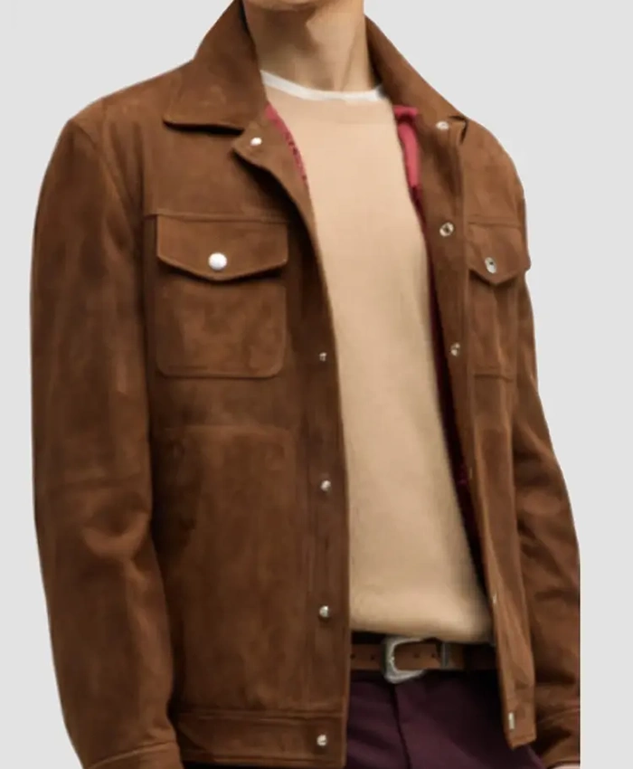 After Midnight Utkarsh Ambudkar Brown Suede Trucker Jacket For Sale