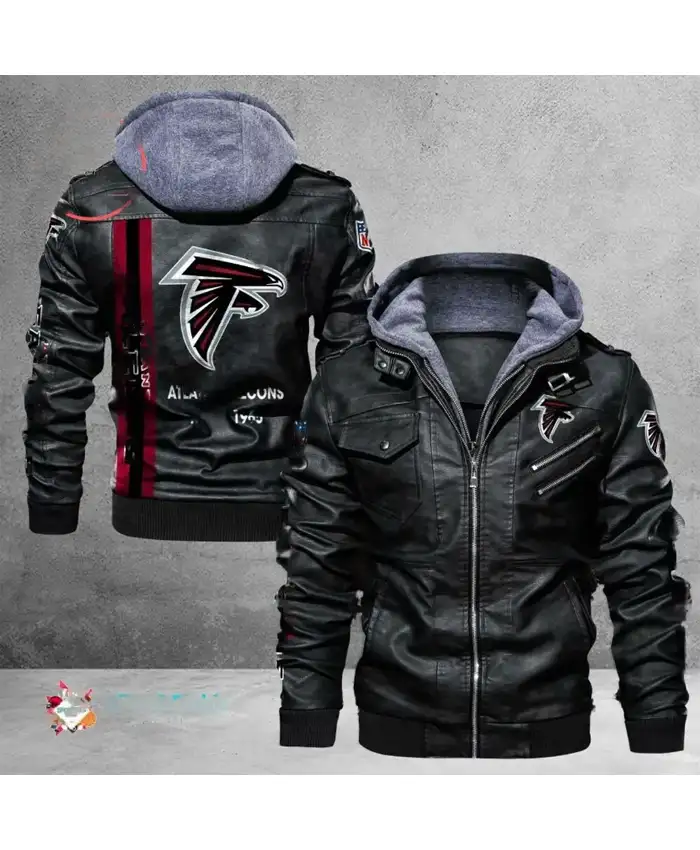 Alejandro Atlanta Falcons back Logo Black Hooded Leather Jacket