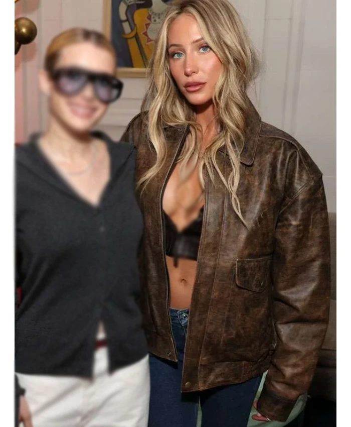 Alix Earle super bowl lx brunch leather jacket