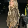 Alix Earle Super Bowl Stage During Halftime Show 2026 Brown Distressed Leather Jacket