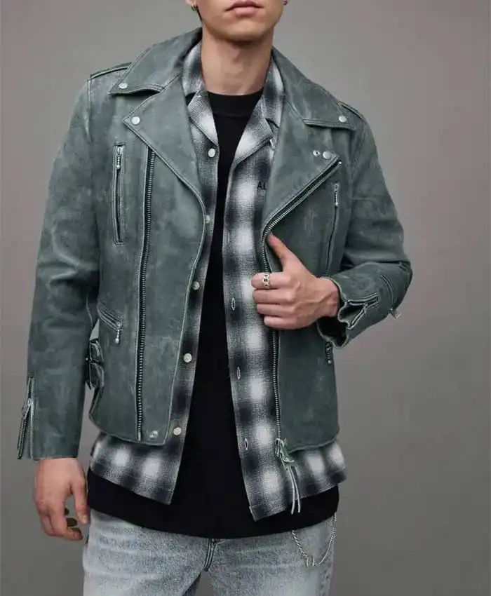 All Saints Ark Two Tone Leather Slim Biker Leather Jacket