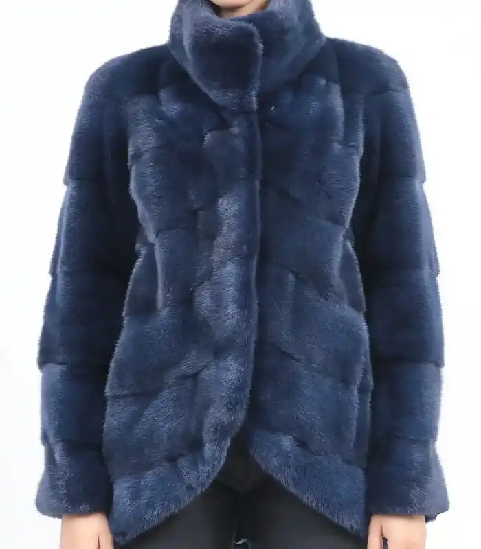 Amelia Blue Mink Fur Turtleneck Jacket
