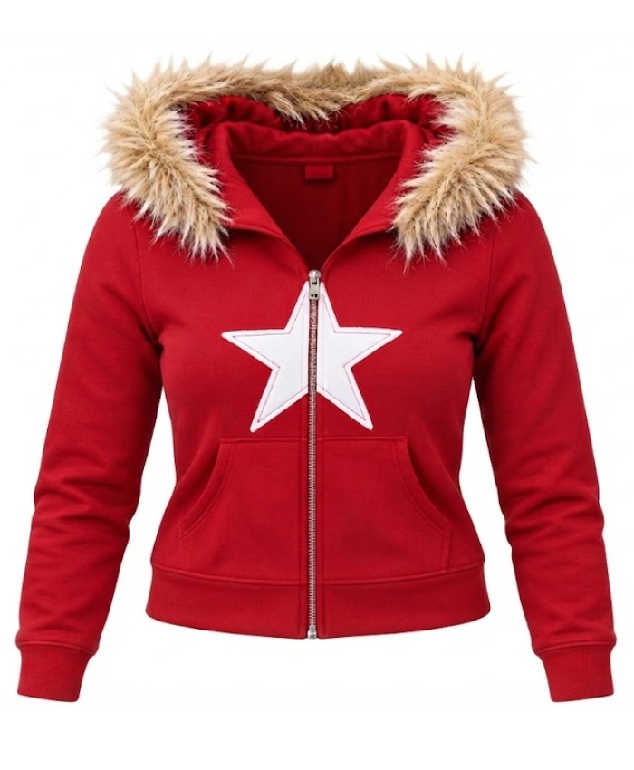 Amita Rao Adults Season 02 Red Star Fur Hoodie