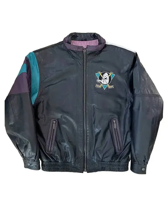 Anaheim Ducks Multi Color Zip Leather Jacket