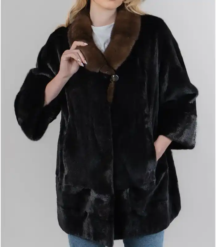 Anna Black Brown Mink Fur Coat