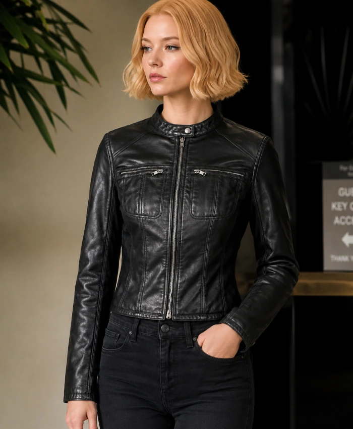 Anya Taylor Joy TV Series Lucky Black Leather Cafe Racer Moto Jacket