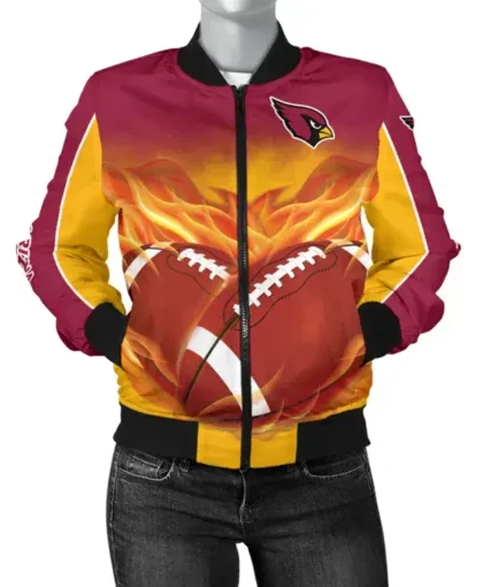 Arizona Cardinals Football Fire Printed Bomber Jacket
