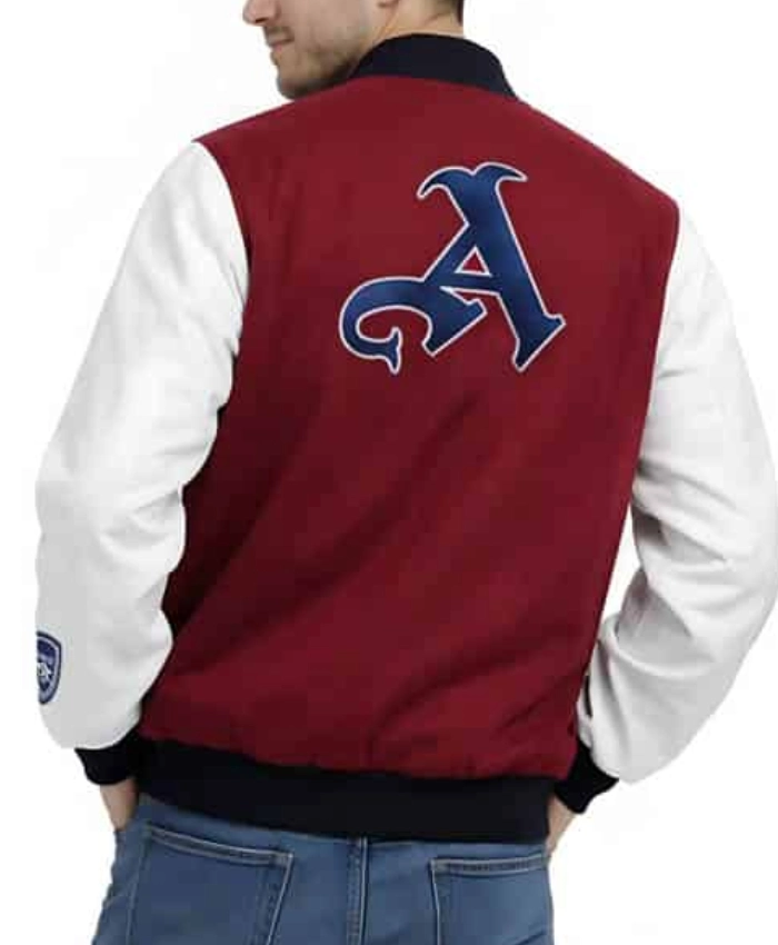 Arsenal Adidas Red Wool Leather Sleeves Varsity Jacket