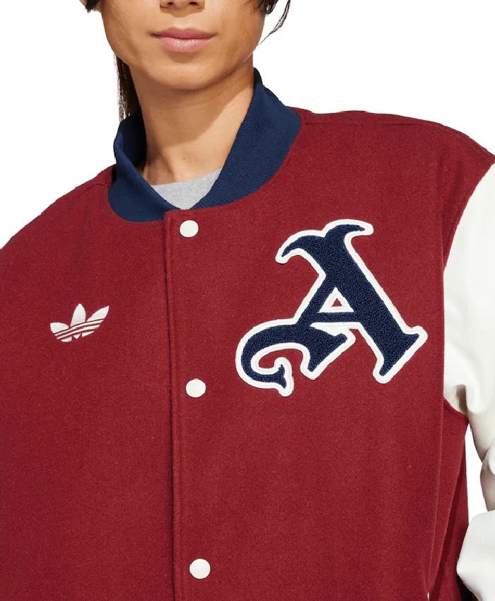 Arsenal Adidas Red Wool with Leather Sleeves Varsity Jacket Sale