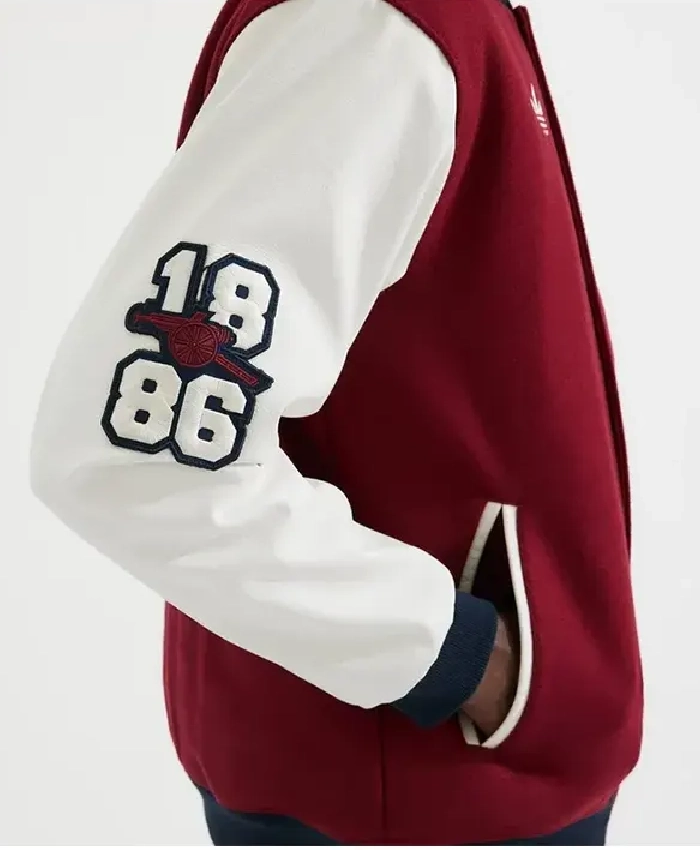 Arsenal Adidas Red Wool with Leather Sleeves Varsity Jacket