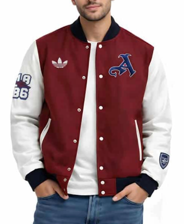 Arsenal Adidas Wool with Leather Sleeves Varsity Jacket