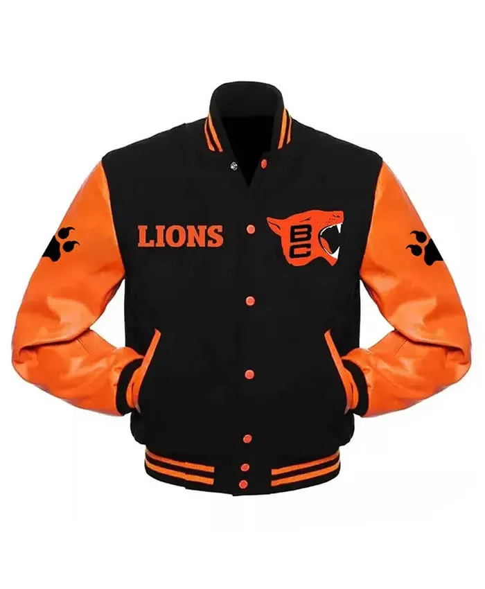BC Lions Varsity Black And Orange Wool Leather Jacket