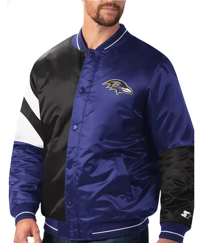 Baltimore Ravens Blue and Black Satin Varsity Jacket