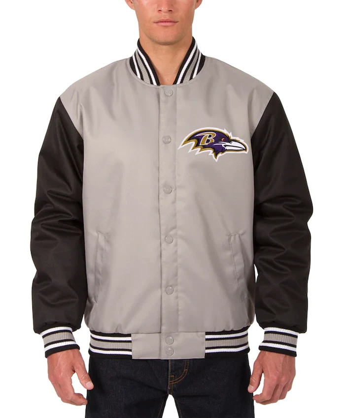 Baltimore Ravens Poly Twill Grey Varsity Jacket