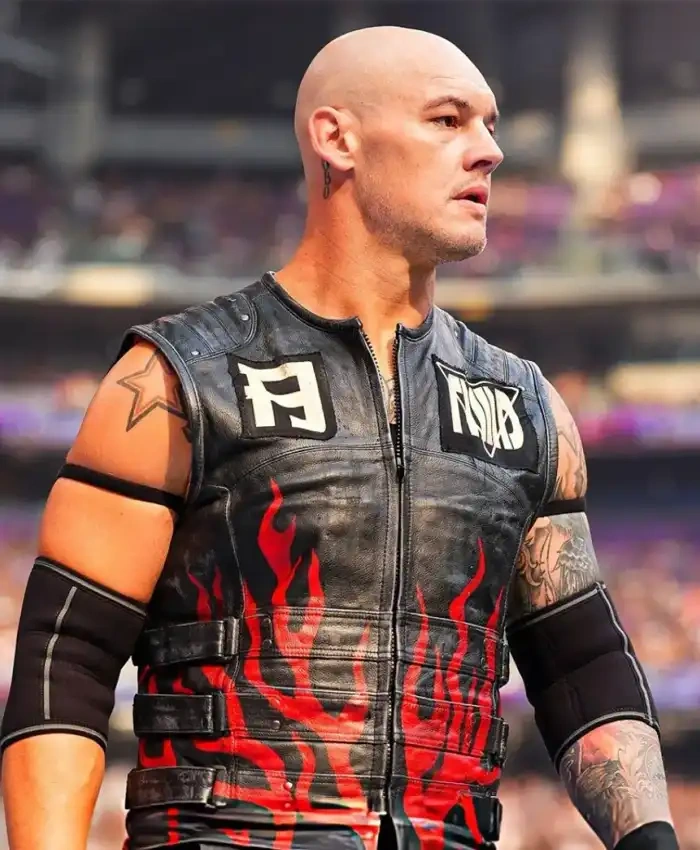 Baron Corbin WWE SummerSlam Red Black Biker Leather Vest