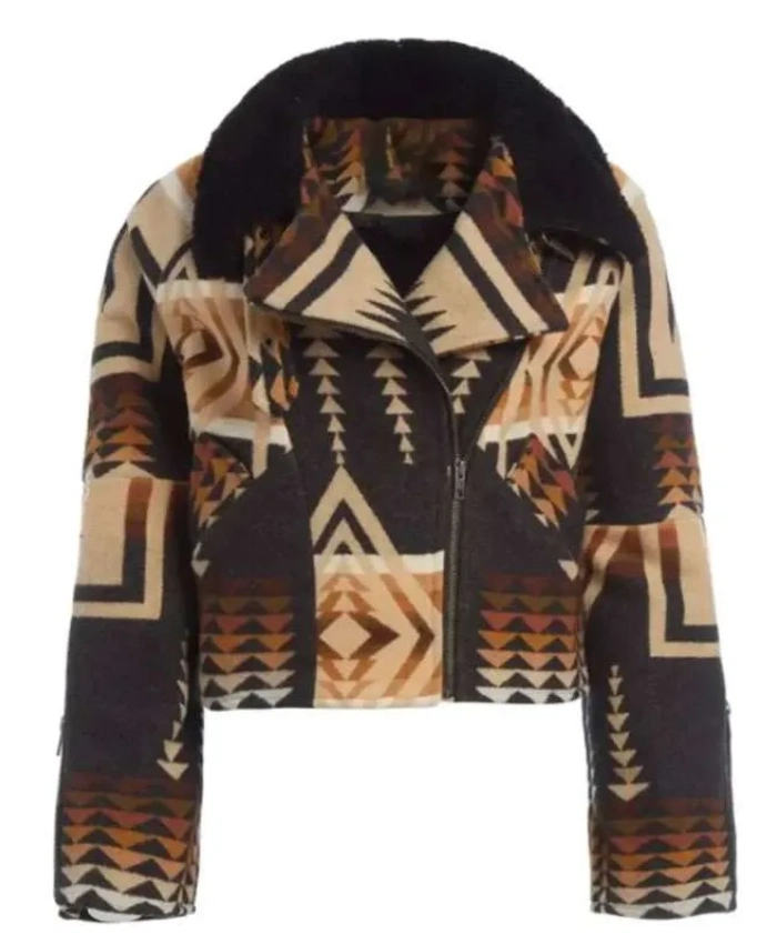 Beth Dutton TV Series Dutton Ranch 2026 Kelly Reilly Fur Collar Aztec Print Jacket