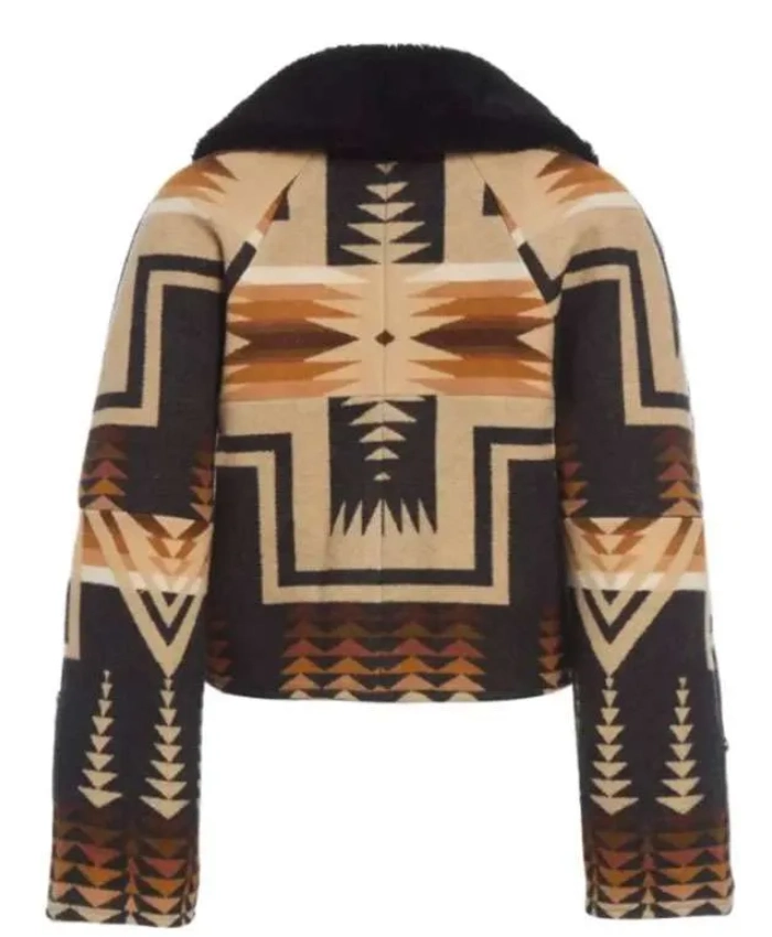 Beth Dutton TV Series Dutton Ranch 2026 Kelly Reilly Fur Collar Aztec Wool Print Jacket