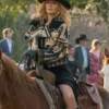 Beth Dutton TV Series Dutton Ranch Kelly Reilly Fur Collar Aztec Wool Print Jacket