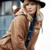 Beth Dutton Yellowstone Kelly Reilly Cotton Brown Bomber Fur Collar Jacket With Hood