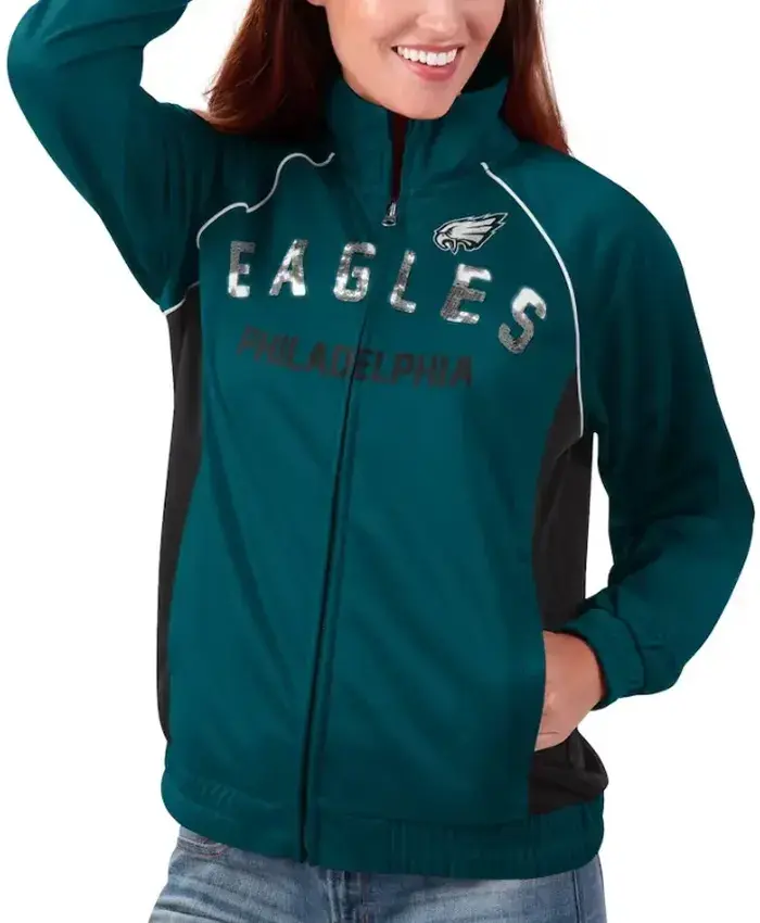 Bette Hahn Philadelphia Eagles Green Full Zip Jacket