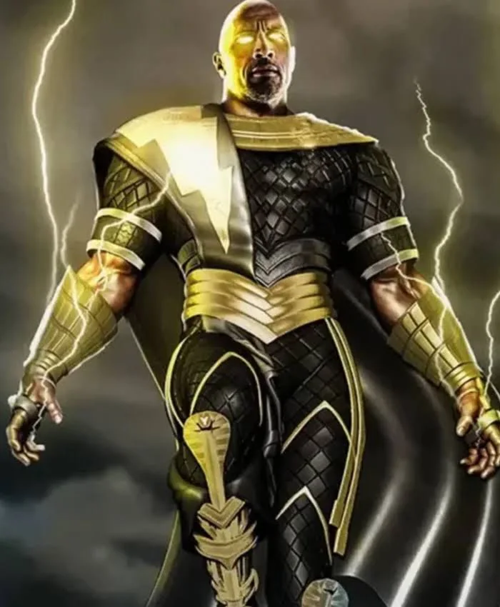 Black Adam Dwayne Johnson Black And Golden Leather Jacket