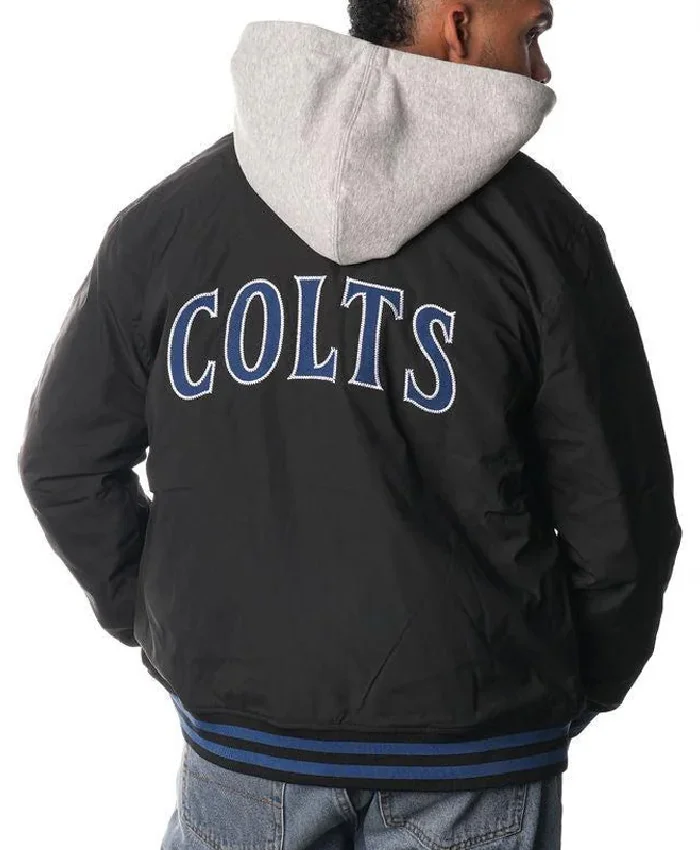 Black Indianapolis Colts Bomber Full-Snap Jacket with Hood