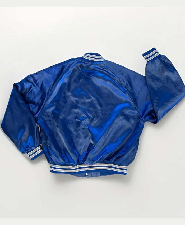 Blue Detroit Lions Locker Full-Snap Satin Bomber Jacket