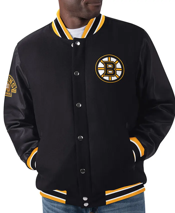 Boston Bruins Skull Letterman Varsity Jacket - Image 2
