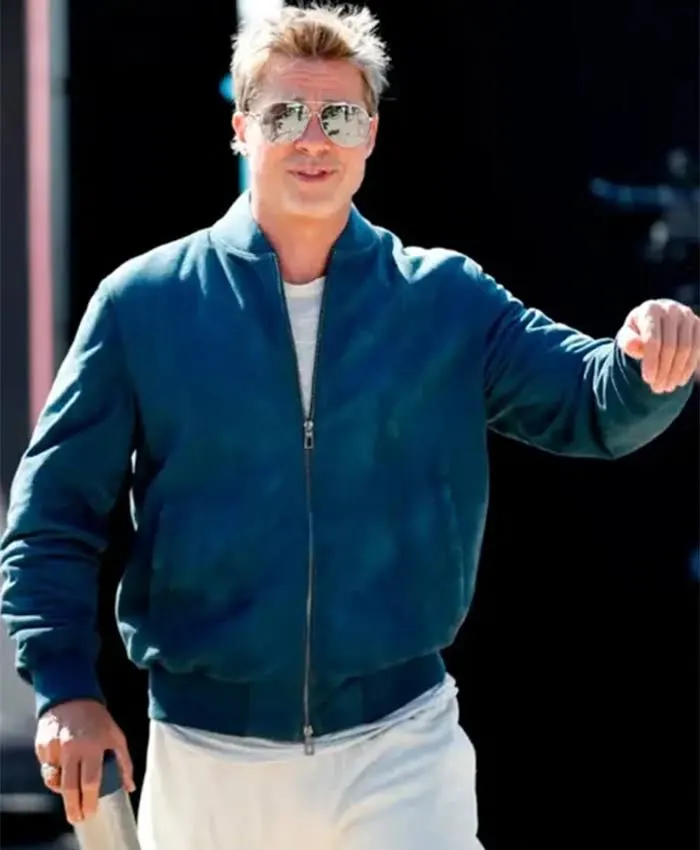 Brad Pitt Blue Bomber Leather Jacket