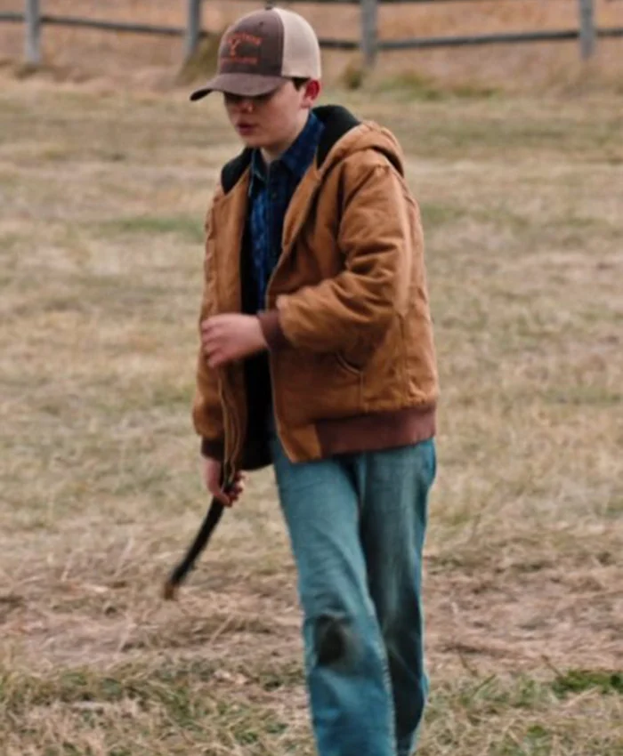 Brecken Merrill TV Series Yellowstone Tate Dutton Season 04 Brown Hooded Bomber Jacket
