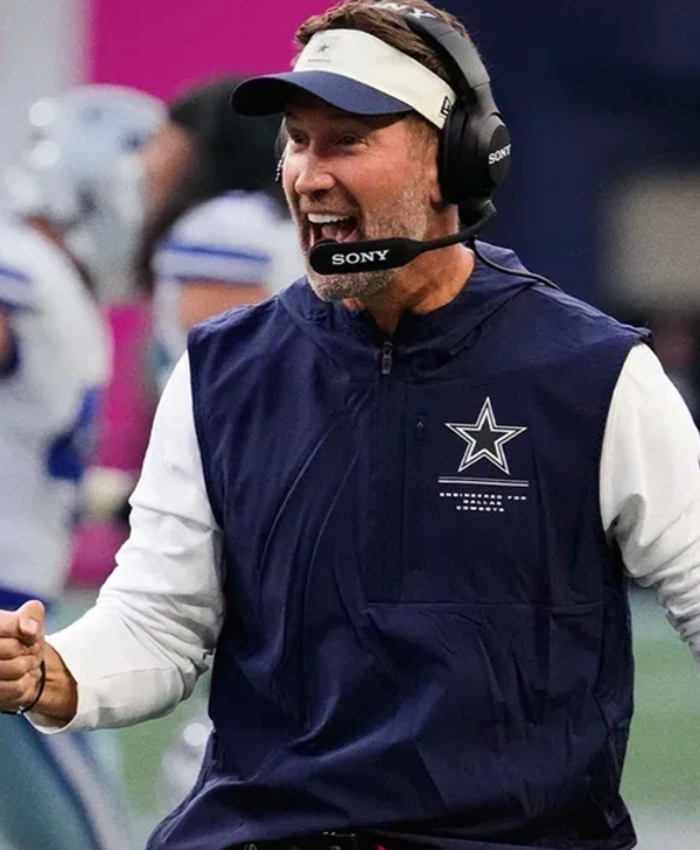 Brian Schottenheimer Preseason 2026 Cowboys Sleeveless Navy Anorak Jacket