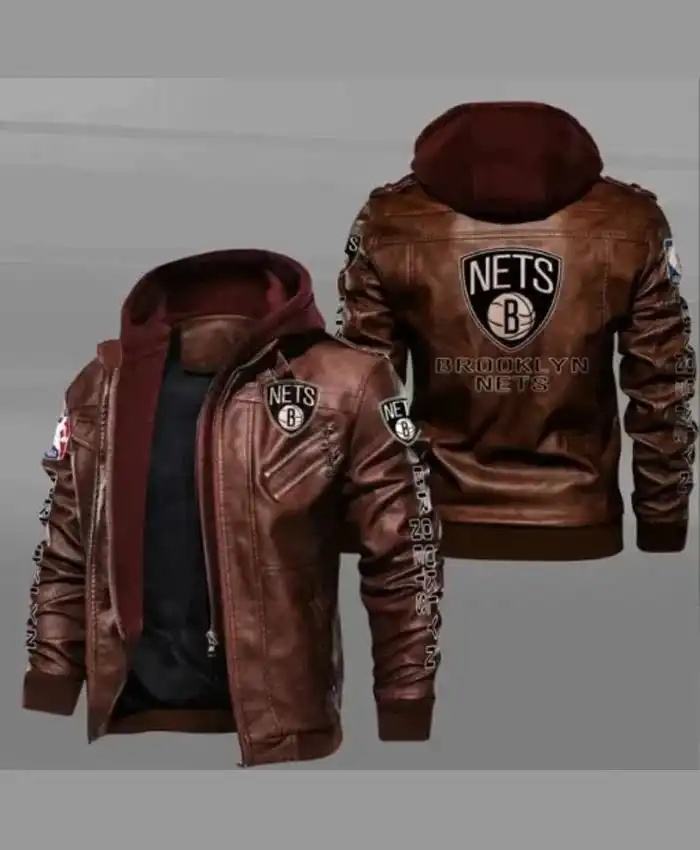 Brooklyn Nets Brown Leather Jacket