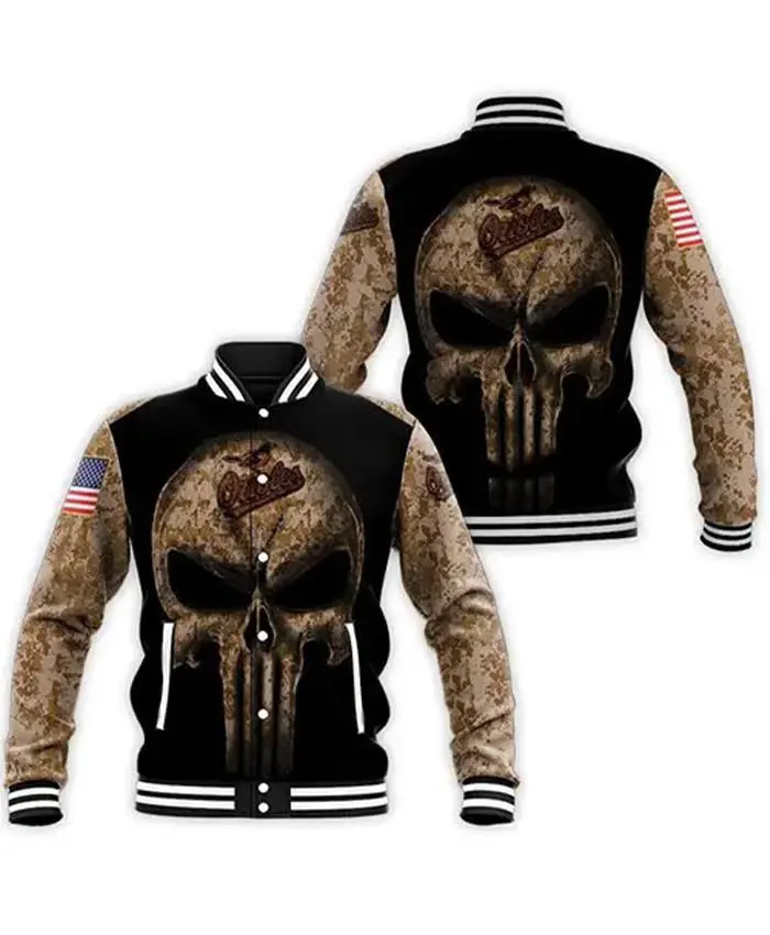 Baltimore Orioles Skull Letterman Varsity Jacket - Image 2