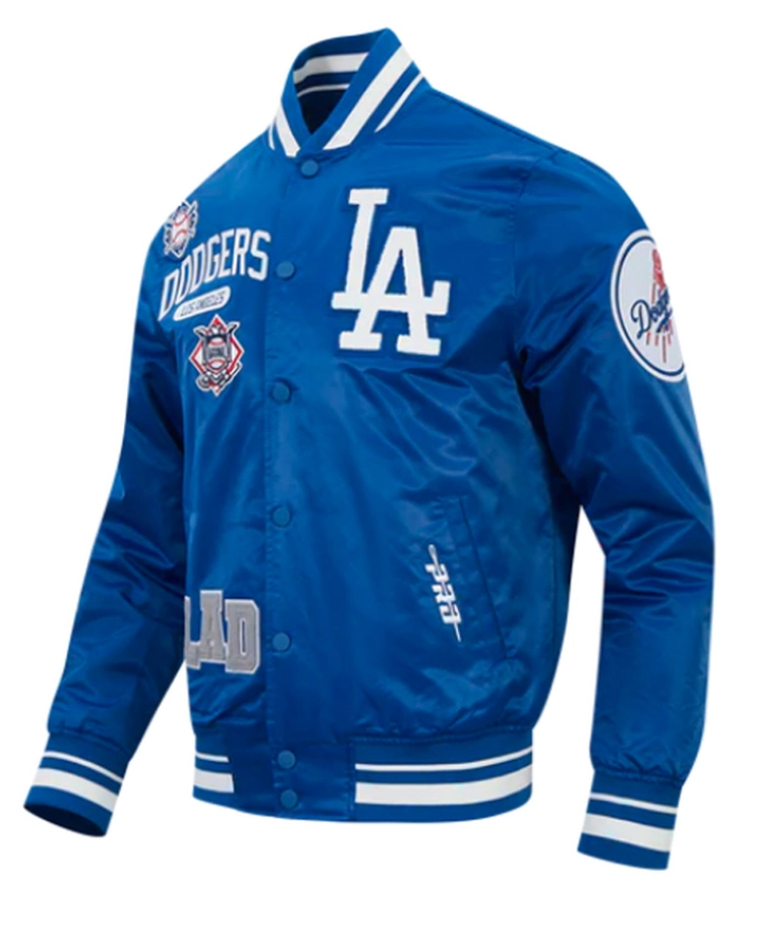Buy Los Angeles Dodgers Blue Letterman Full Snap Satin Jacket