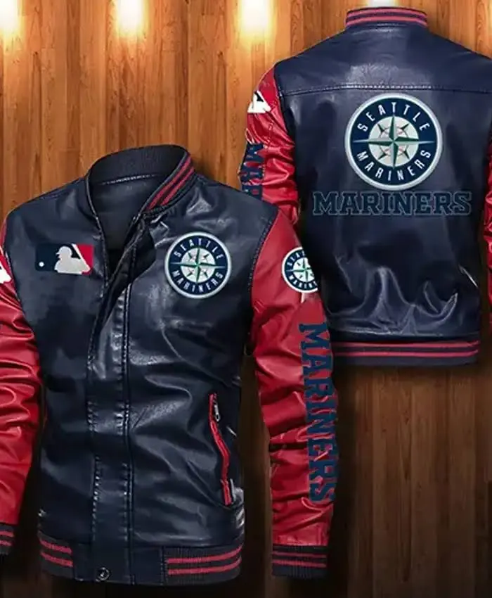 MLB Team Seattle Mariners Leather Jacket - Image 3