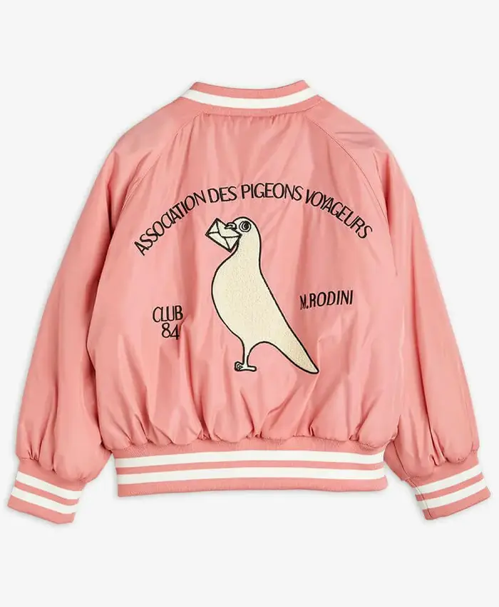 Mini Rodini Pigeons Baseball Pink Jacket - Image 2