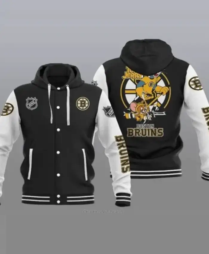 NHL Boston Bruins Tom And Jerry Hooded Baseball Jacket - Image 4